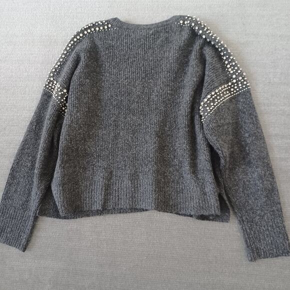 A.N.A. A New Approach Sweater Women XXL Gray Rhinestone Ribbed Knit Casual - Picture 2 of 9